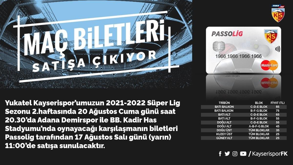 Kayserispor Adana Demirspor maçı biletleri satışa çıkıyor